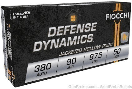 Fiocchi Defense Dynamics .380 Auto 90gr JHP - 50 Rounds-img-0