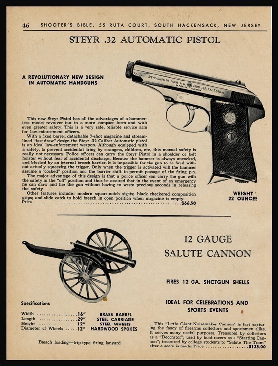 1966 STEYR DAIMLER .32 Automatic Pistol and Little Giant Salute Cannon AD-img-0
