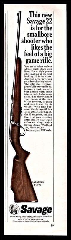 1967 SAVAGE Model 65 Rifle PRINT AD-img-0