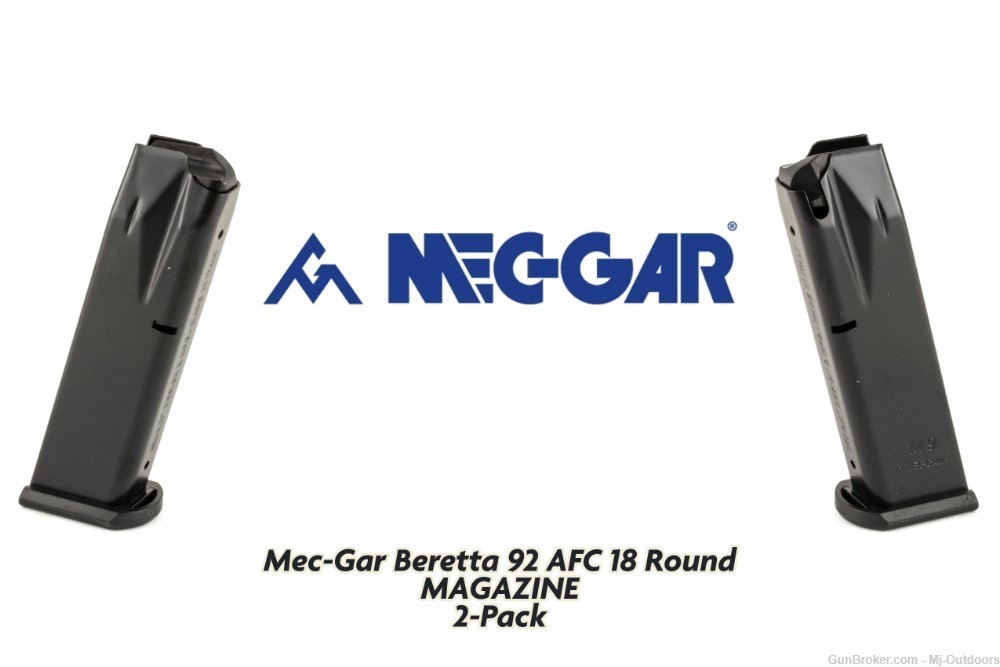 Mec-Gar Beretta 92FS M9 Magazine Flush fit Anti-Friction Mecgar 18rd 2 Pack-img-0