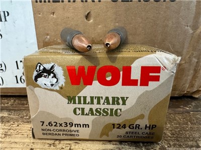 7.62 x 39 hollow points 124 Gr self defense hunting 100 Rounds (5 boxes)