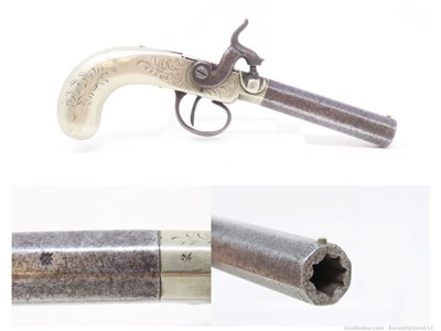 ENGRAVED BRITISH Antique GERMAN SILVER Box Lock 42 PERCUSSION Pocket Pistol