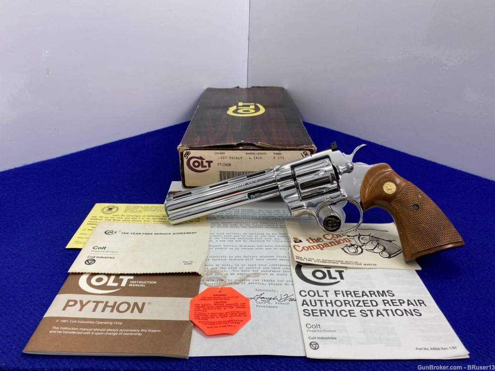 1985 Colt Python .357 Mag 6" *ULTRA RARE FACTORY BRIGHT STAINLESS MODEL*-img-0