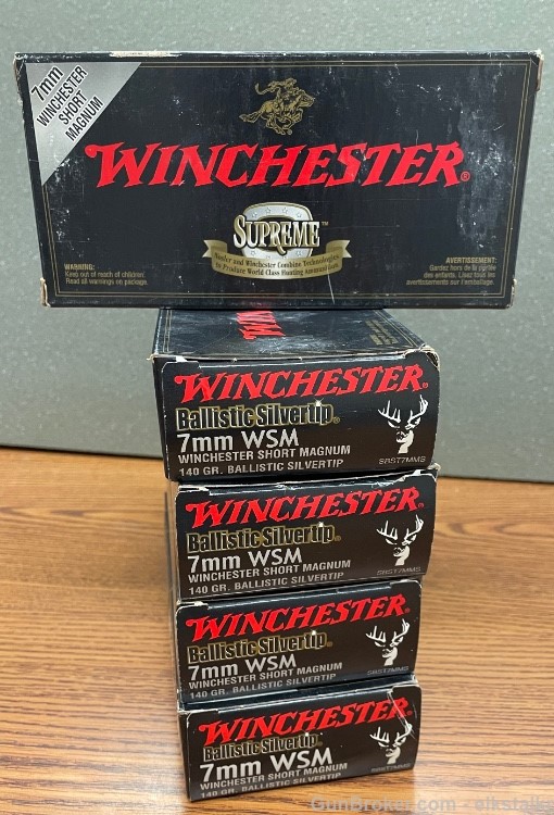 5 bxs Winchester Supreme 7mm Short Mag 140 gr Ballistic Silvertip 100 Rnds-img-0