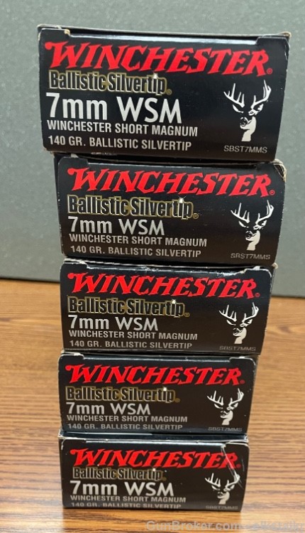 5 bxs Winchester Supreme 7mm Short Mag 140 gr Ballistic Silvertip 100 Rnds-img-1