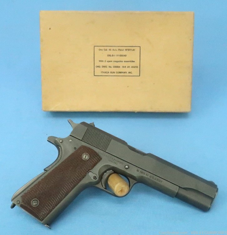U.S Military Ithaca Gun Co. Inc. 1911A1 Pistol 45 ACP WWII 1944 Kraft Boxed-img-0