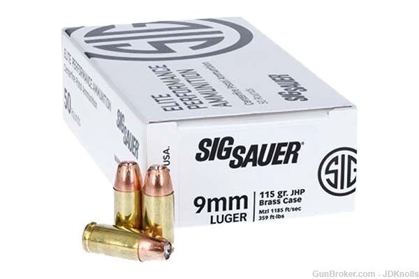  50 ROUNDS Sig Sauer Elite Performance 9mm 115gr Jacketed Hollow Point -img-0