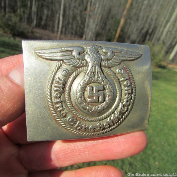 GERMAN WWII SS EM/NCO's BELT BUCKLE EARLY PATTERN NICKEL FINISH (VERY RARE)-img-2