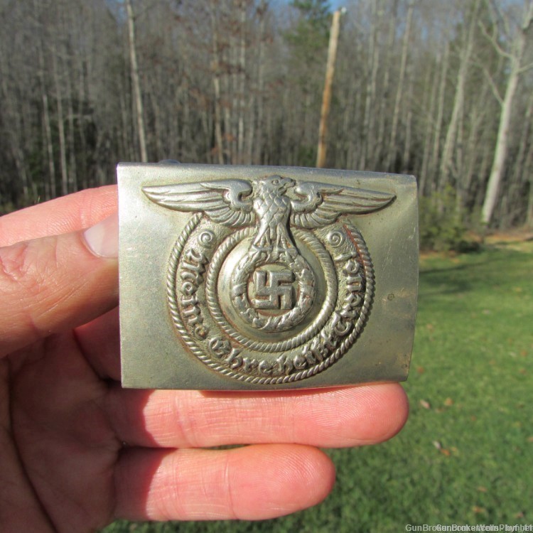 GERMAN WWII SS EM/NCO's BELT BUCKLE EARLY PATTERN NICKEL FINISH (VERY RARE)-img-0