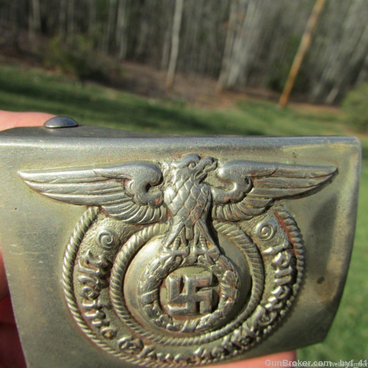 GERMAN WWII SS EM/NCO's BELT BUCKLE EARLY PATTERN NICKEL FINISH (VERY RARE)-img-5