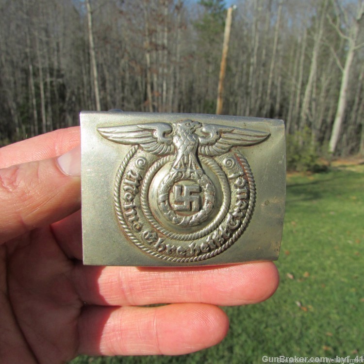 GERMAN WWII SS EM/NCO's BELT BUCKLE EARLY PATTERN NICKEL FINISH (VERY RARE)-img-24