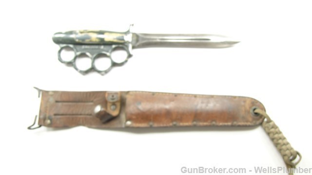 US WWII EVERITT KNUCKLE KNIFE w/ WESTERN SCABBARD-img-5