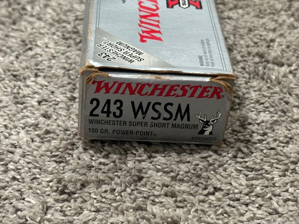 Winchester 243 WSSM ammo 100 gr power point 12 live rounds 4 brass-img-1