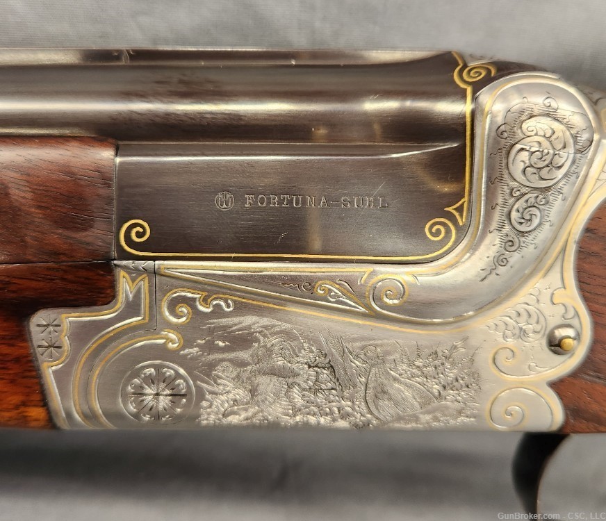 Fortuna over under 12 gauge shotgun with exquisite hand engraving 28"-img-22