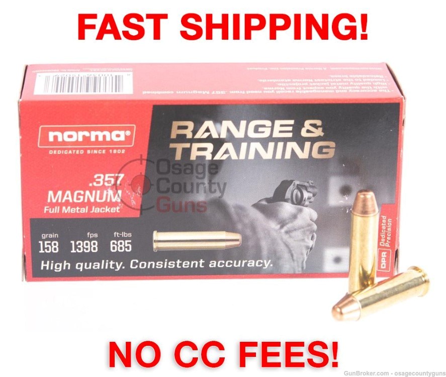 Norma 357 Mag 158 FMJ Magnum Ammo - 50 Rds-img-0
