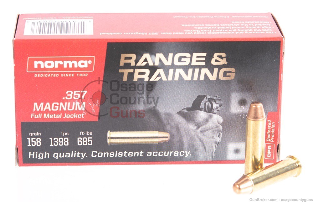 Norma 357 Mag 158 FMJ Magnum Ammo - 50 Rds-img-1