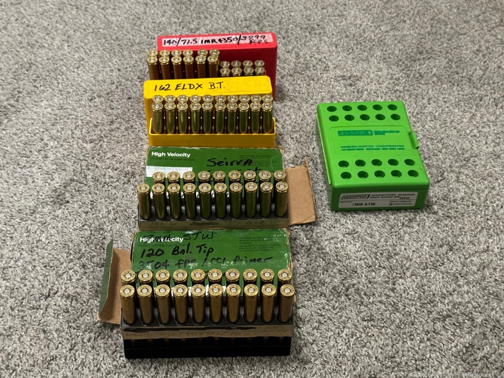 7MM STW reloaded ammo/ Brass reloading dies 79 pieces -img-0