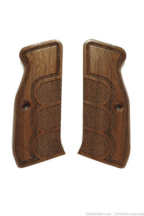 -Walnut Checkered Fingers CZ-75 Grips Checkered Engraved Textured-img-1