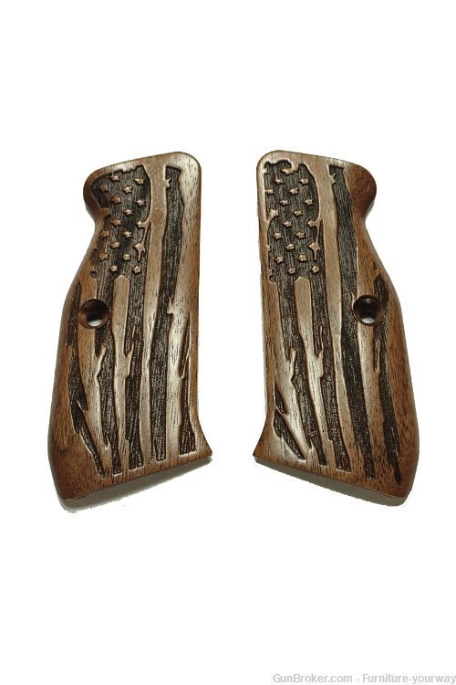 Walnut American Flag CZ-75 Grips Checkered Engraved Textured-img-0