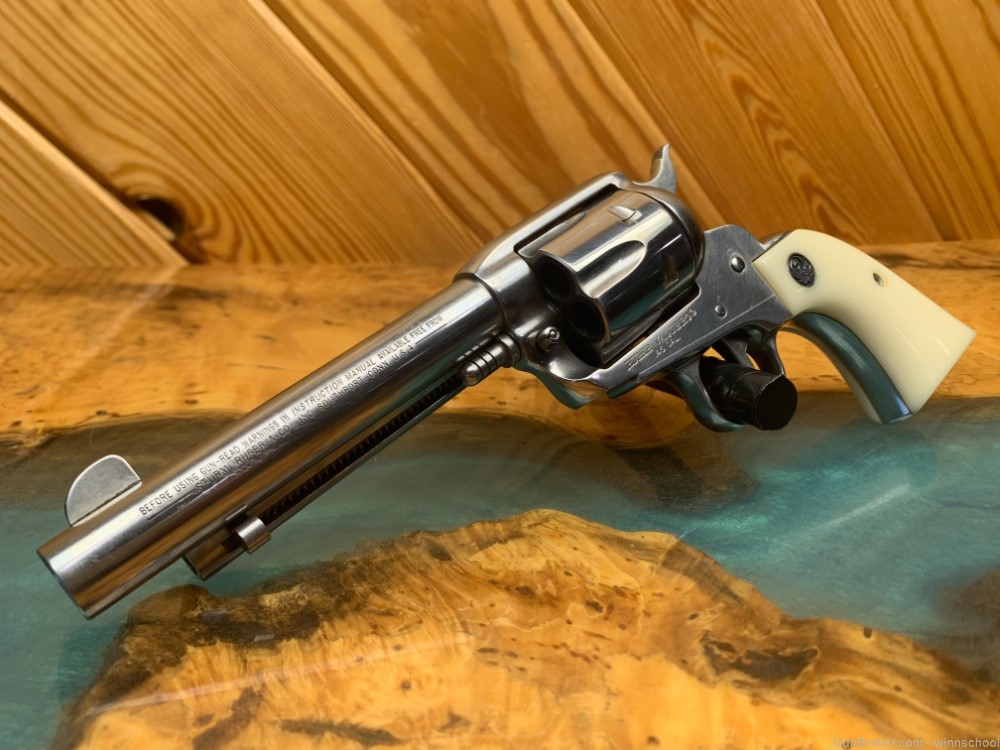 NICE ! STAINLESS RUGER VAQUERO .45LC 5.5" BARREL FAUX IVORY GRIPS NR-img-1