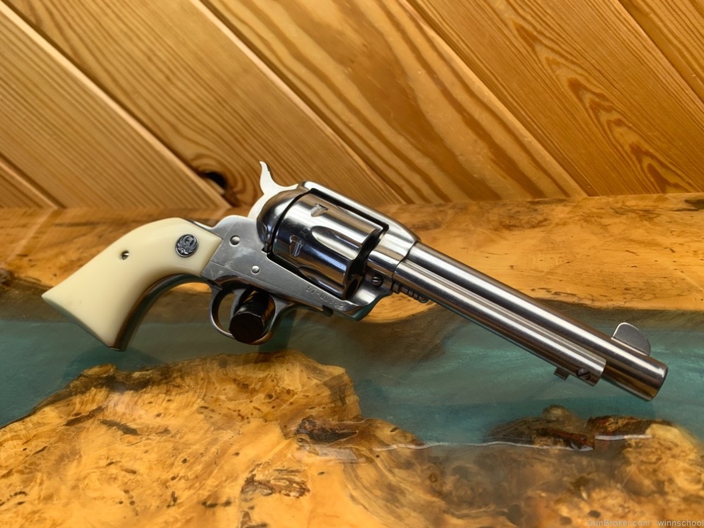 NICE ! STAINLESS RUGER VAQUERO .45LC 5.5" BARREL FAUX IVORY GRIPS NR-img-6