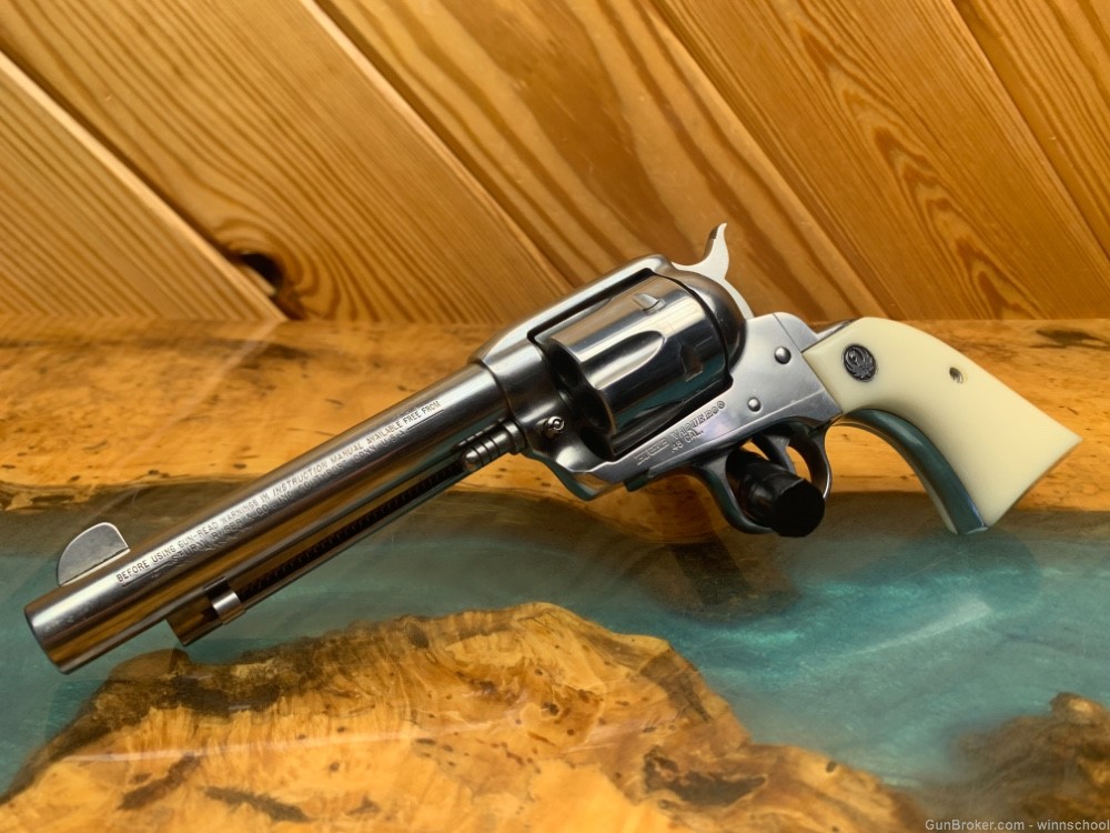 NICE ! STAINLESS RUGER VAQUERO .45LC 5.5" BARREL FAUX IVORY GRIPS NR-img-0