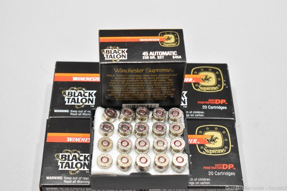 5 Boxes 100 Rds Winchester Black Talon 45 ACP 230 G SXT Ammunition -img-1