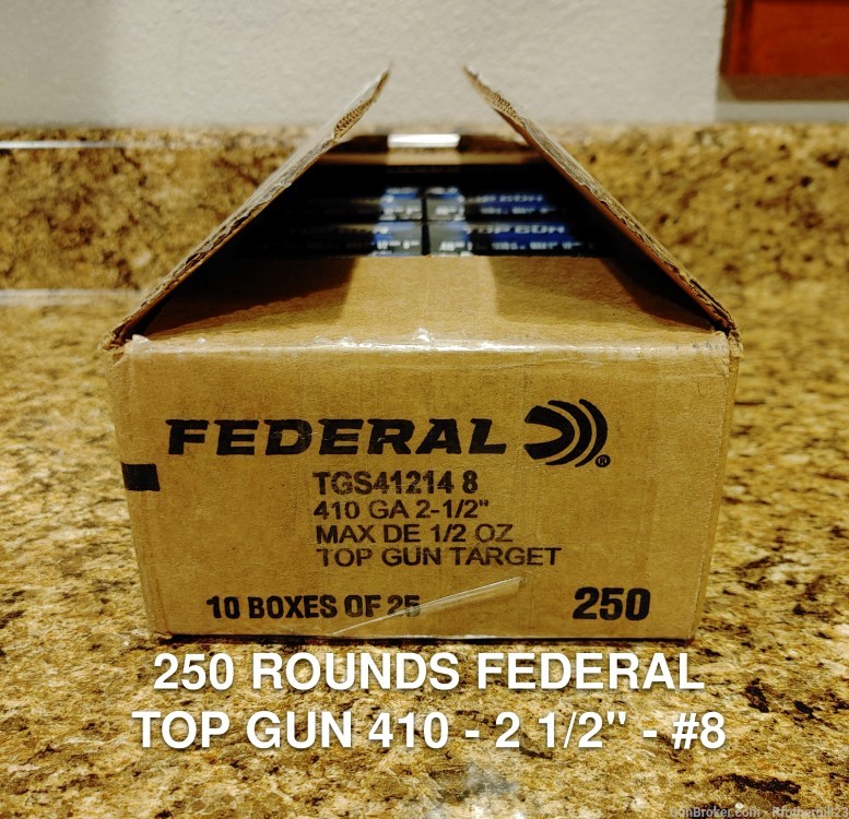 250 Round Case Federal Top Gun 410 2 1/2" #8 Shot 1330 FPS-img-0