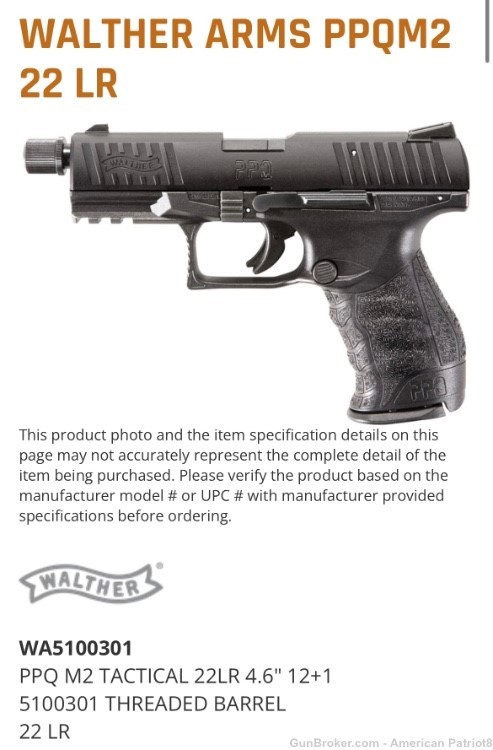 Walther Arms PPQ M2 22LR w/threaded barrel-img-0
