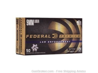 Free Shipping! Federal LE 9mm 124gr HST JHP Defense Ammo - 250d! P9HST1