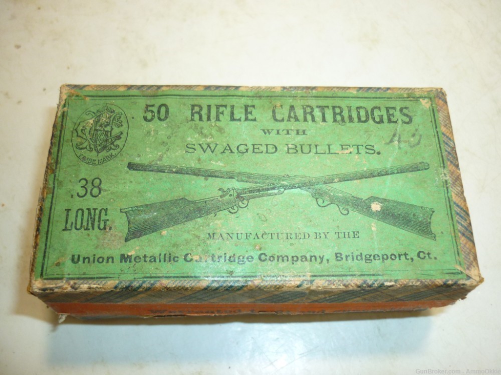 50rd - CROSSED RIFLE BOX - 1870s - 38 Long Rim Fire - UMC RARE RIMFIRE-img-1