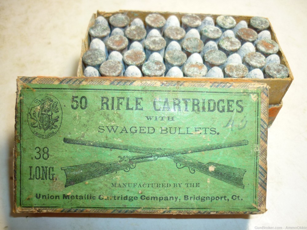 50rd - CROSSED RIFLE BOX - 1870s - 38 Long Rim Fire - UMC RARE RIMFIRE-img-0