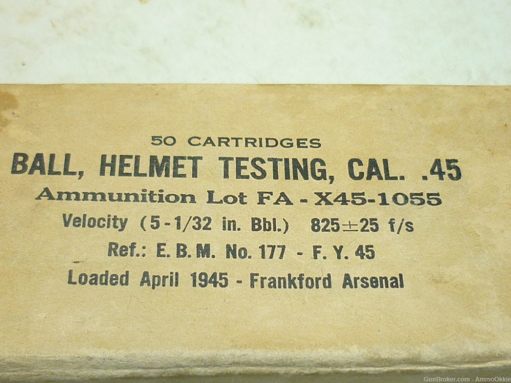 50rd - HELMET TESTING - 45 ACP SEALED BOX - April 1945 FA-X -1055-img-0