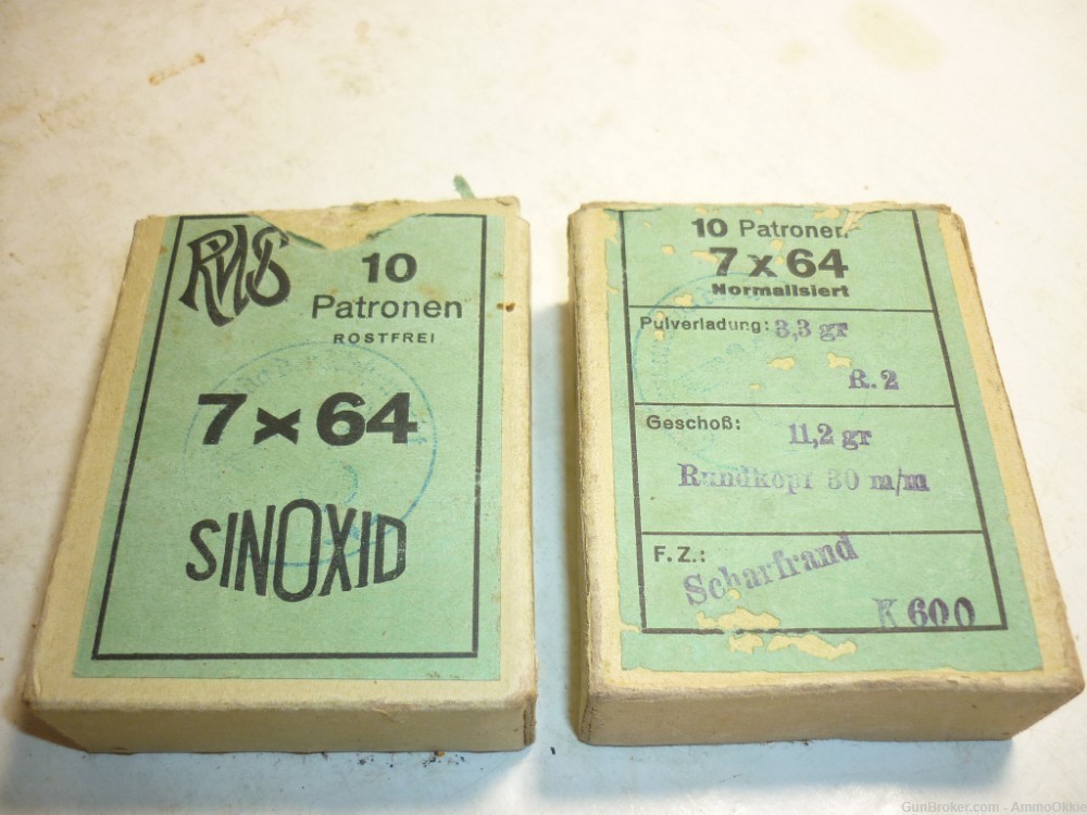 TWO BOXES 7x64 GERMAN MILITARY Stamped 1930s Luftwaffe Drilling-img-0