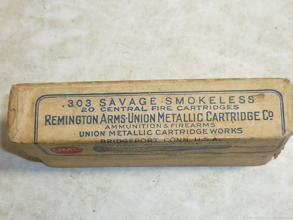 20rd - 303 Savage SMOKELESS - FULL 2-peice Box - UMC 195gr SP Vintage Ammo-img-3