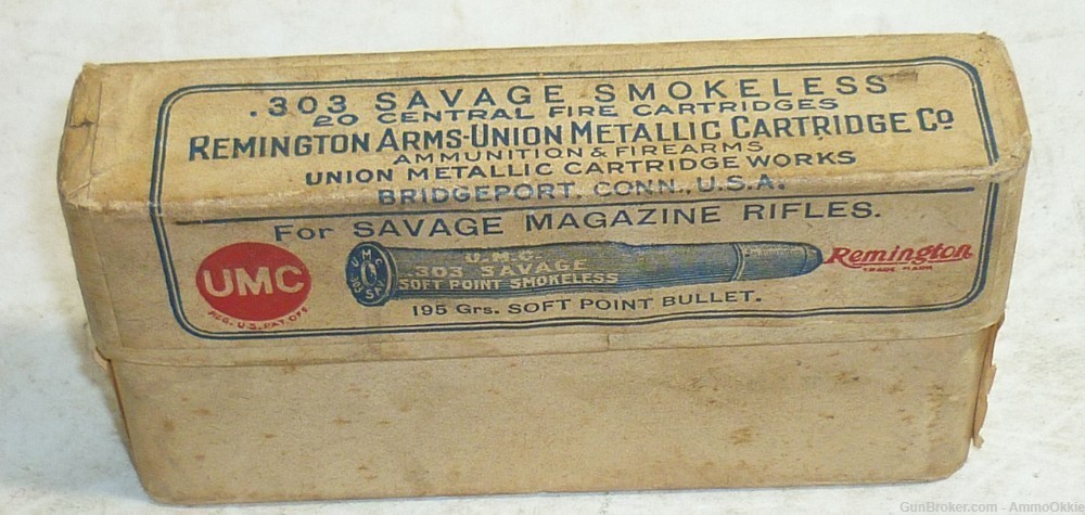 20rd - 303 Savage SMOKELESS - FULL 2-peice Box - UMC 195gr SP Vintage Ammo-img-0