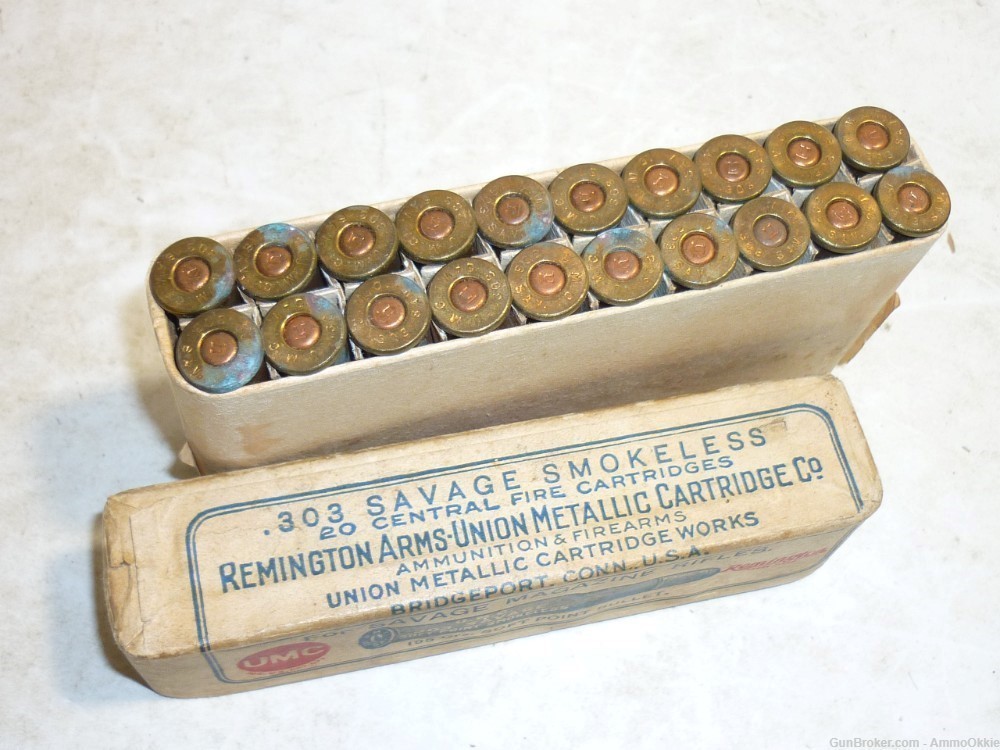 20rd - 303 Savage SMOKELESS - FULL 2-peice Box - UMC 195gr SP Vintage Ammo-img-2