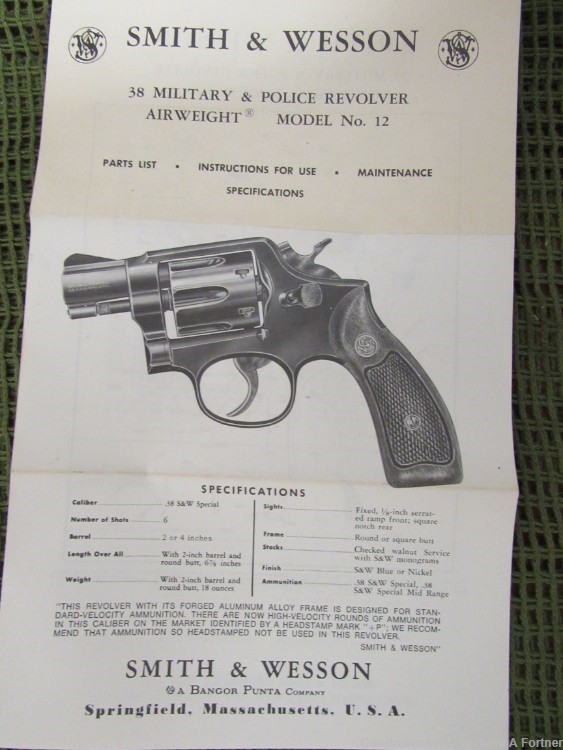 Smith & Wesson S&W Model 12-2 M&P Airweight .38 SPL 2" DA/SA Revolver 1976 -img-1