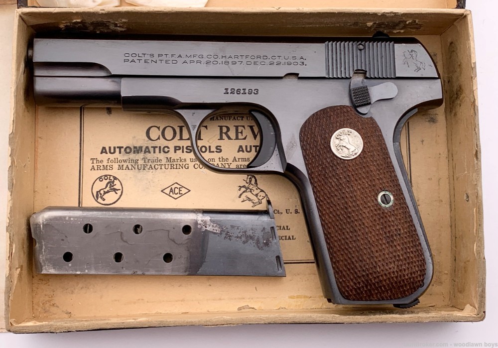 1937 COLT M1908 POCKET HAMMERLESS .380 ACP ORIG BOX PAPERS PEARL & WALNUT-img-1