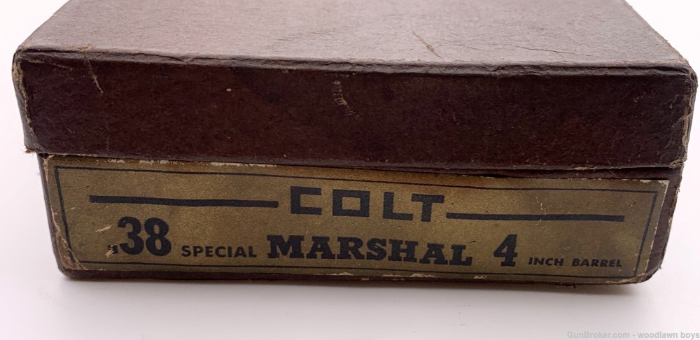 1955 COLT 4" BLUE MARSHAL MATCHING BOX .38 SPECIAL ORIGINAL WALNUT GRIPS-img-3
