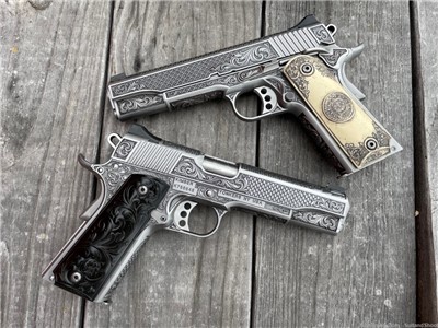 Kimber 1911 custom engraved set of two 45 acp