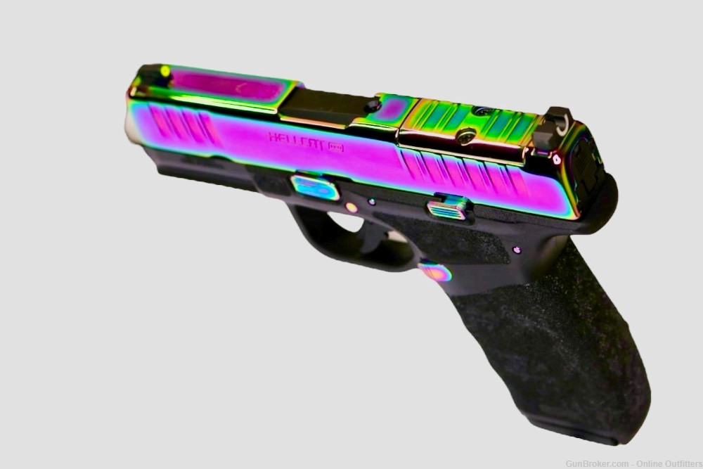Custom Springfield Hellcat Pro 9mm 3.7" 15+1 Rainbow PVD Gear Up Package-img-4