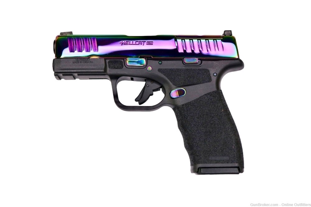 Custom Springfield Hellcat Pro 9mm 3.7" 15+1 Rainbow PVD Gear Up Package-img-1