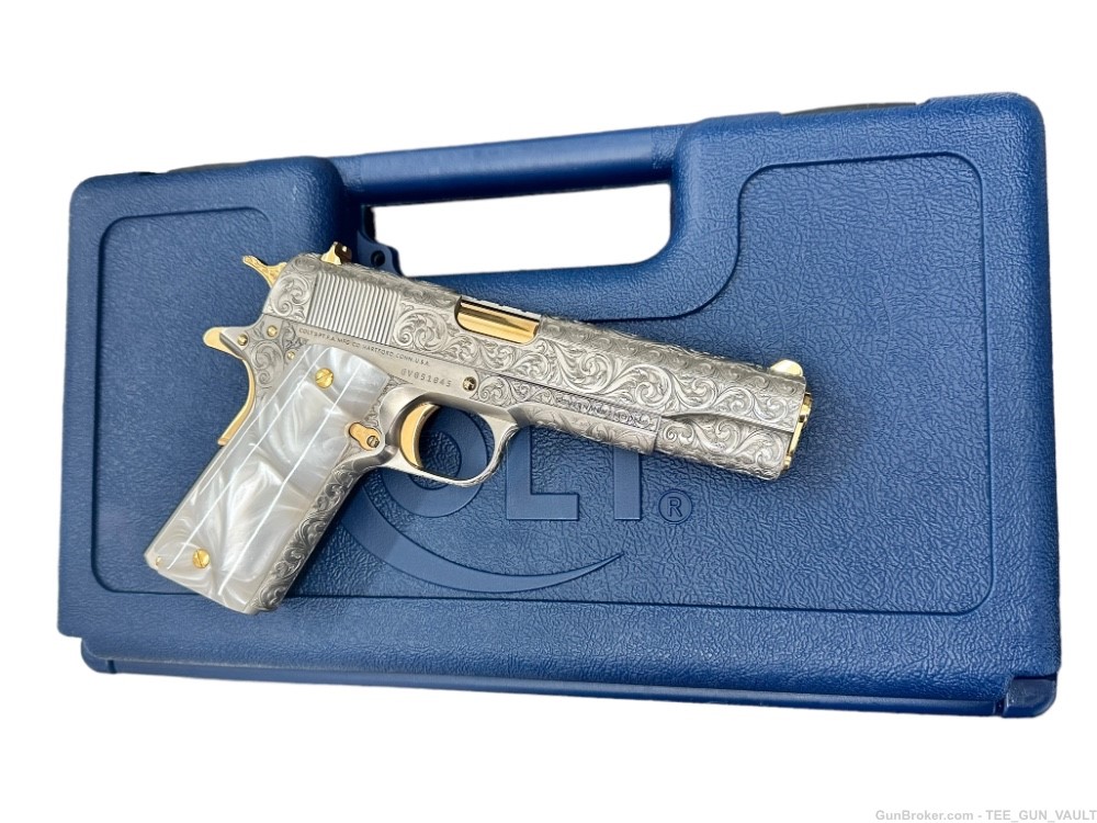 COLT CUSTOM 1911 FULLY ENGRAVED BRUSH NICKEL FINISH WITH 24K GOLD ACCENTS-img-3