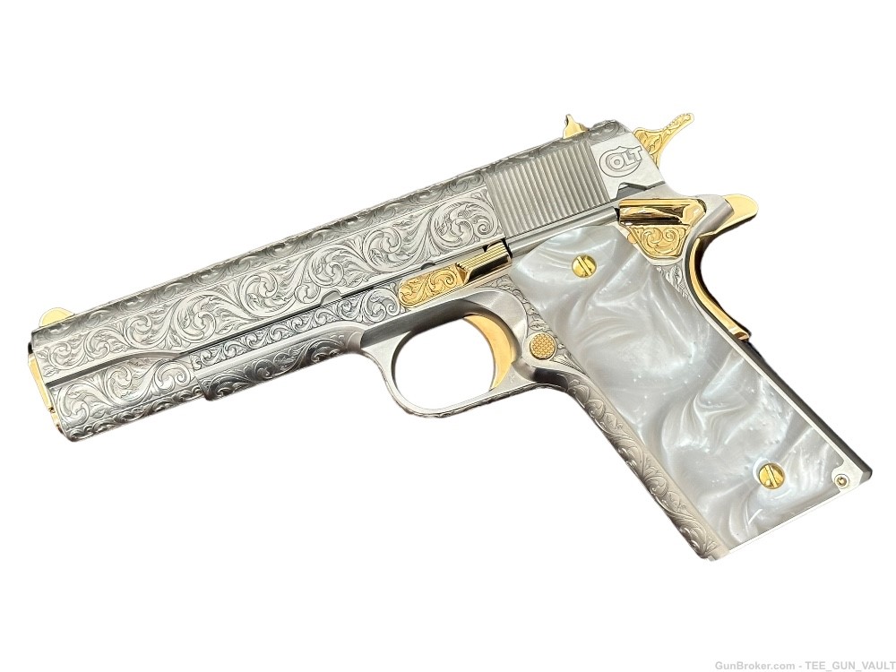COLT CUSTOM 1911 FULLY ENGRAVED BRUSH NICKEL FINISH WITH 24K GOLD ACCENTS-img-6
