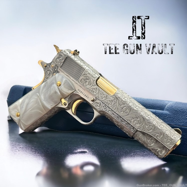 COLT CUSTOM 1911 FULLY ENGRAVED BRUSH NICKEL FINISH WITH 24K GOLD ACCENTS-img-1