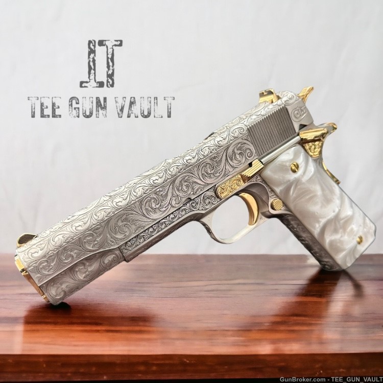 COLT CUSTOM 1911 FULLY ENGRAVED BRUSH NICKEL FINISH WITH 24K GOLD ACCENTS-img-0
