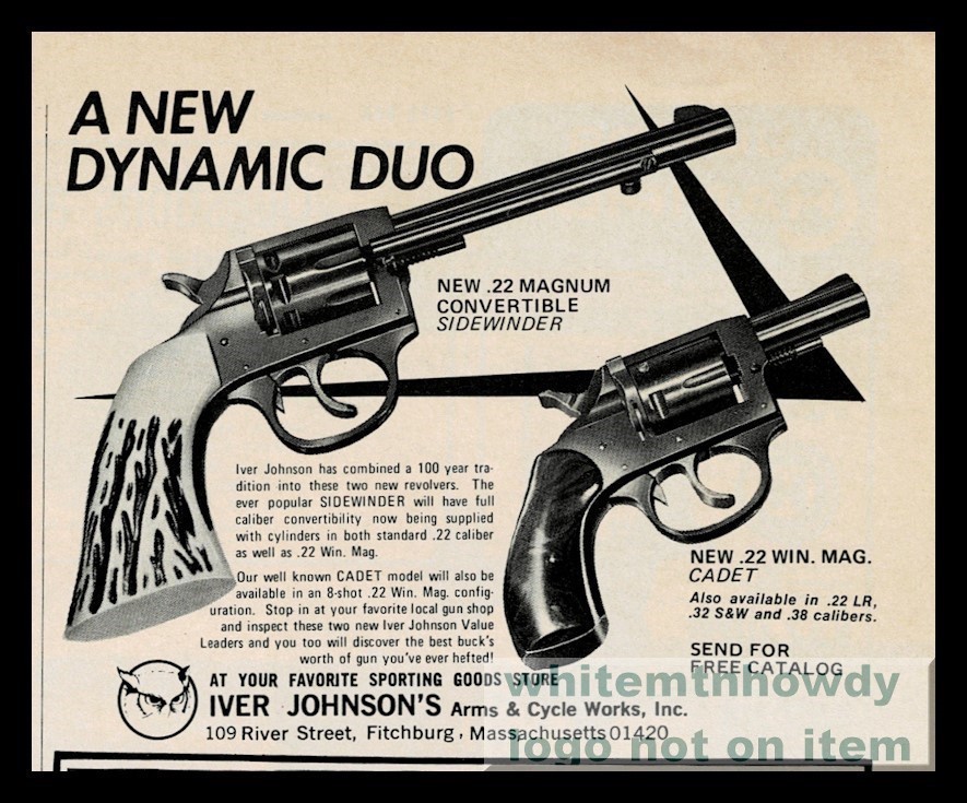 1973 IVER JOHNSON Sidewinder & Cadet Revolver Small Format PRINT AD-img-0
