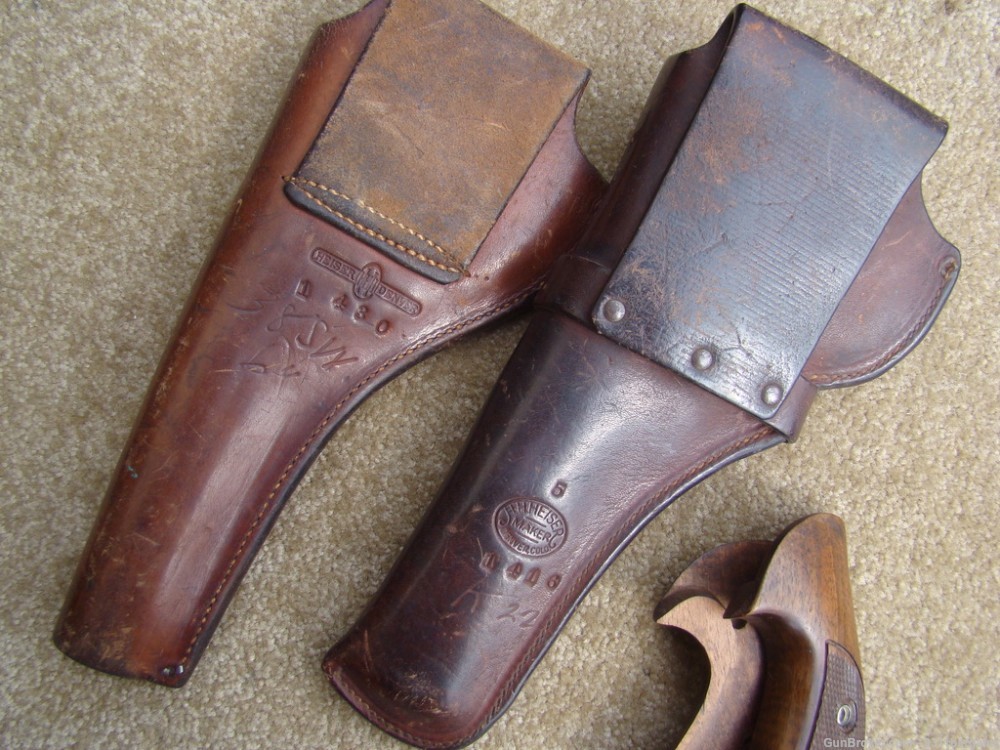  Two VINTAGE HEISER  Denver Colo. holsters   for  22 & 38 S&W  6" revolvers-img-1
