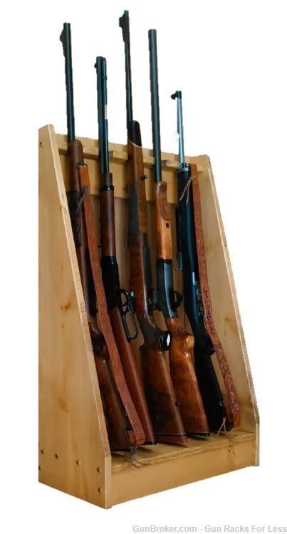 Light Rustic Pine Wooden Vertical Gun Rack 5 Place Long Gun Display-img-0